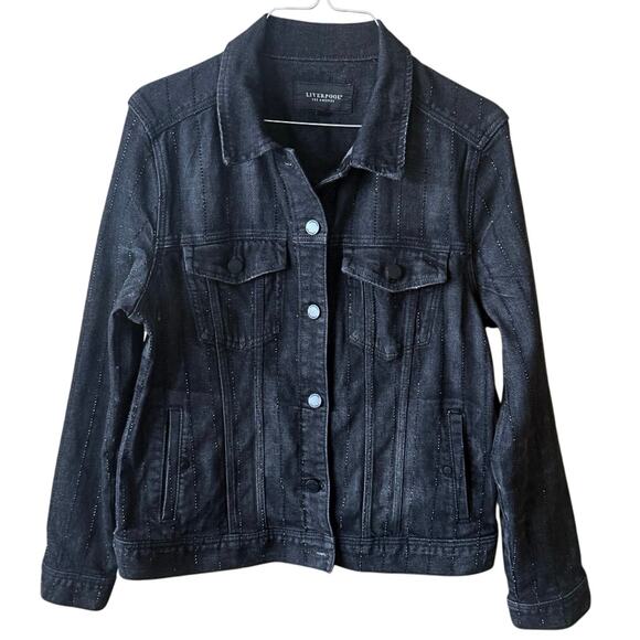 Embellished Liverpool Los Angeles LM1004R8 Classic Jean Jacket, Black, Large - Picture 4 of 14